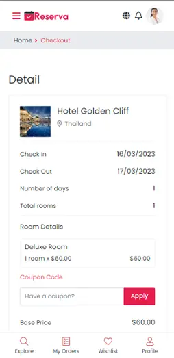 Hotel Booking PHP Script Checkout mobile