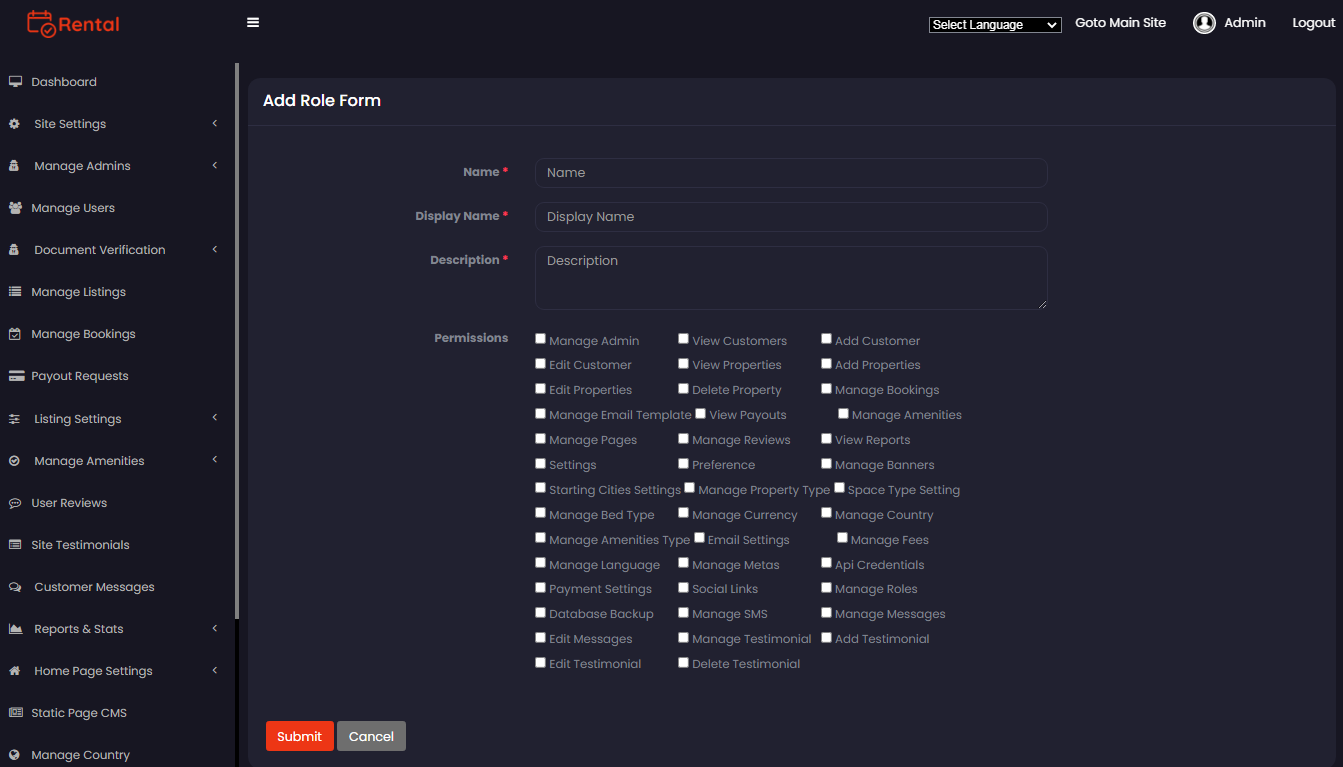 admin panel role and permissions add role